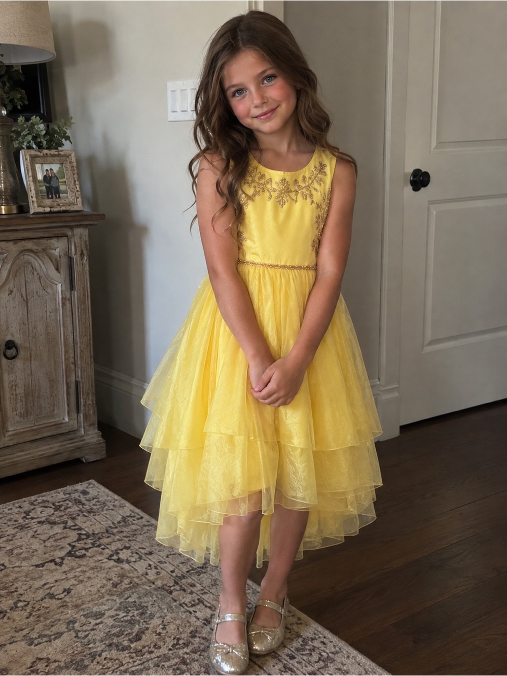 Disney Beauty & the Beast Belle Yellow Gold Embroidered Dress Girls XL 14/16